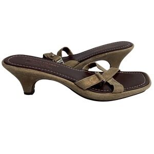 Donald J Pliner Kitten Heel Sandals Slides Soft Suede Bronze Metallic 8.5M